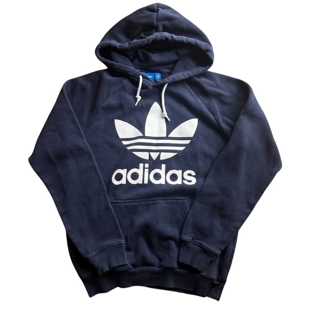 Adidas Originals Trefoil Hoodie Small Navy Blue Pullover Logo Cozy Sweatshirt